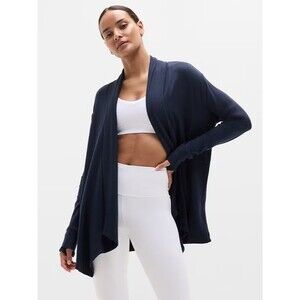 ATHLETA Pranayama Restore Wrap Navy Blue Sweater Yoga Cardigan Sz XS Extra Small